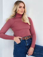 Women's Ribbed Turtleneck Knit Sweater - Slim Fit Long Sleeve Winter Pullover