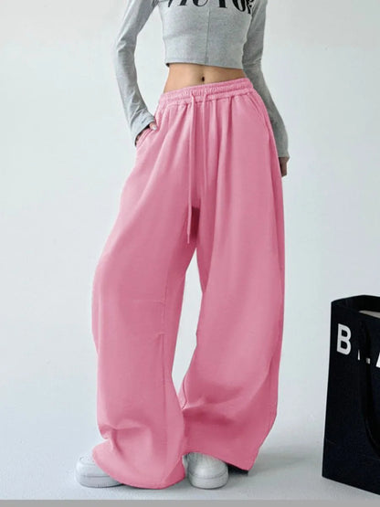 Casual Womens Street-style Wide-leg Pants With A Tie-waist Design