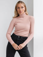 Women's Ribbed Turtleneck Knit Sweater - Slim Fit Long Sleeve Winter Pullover