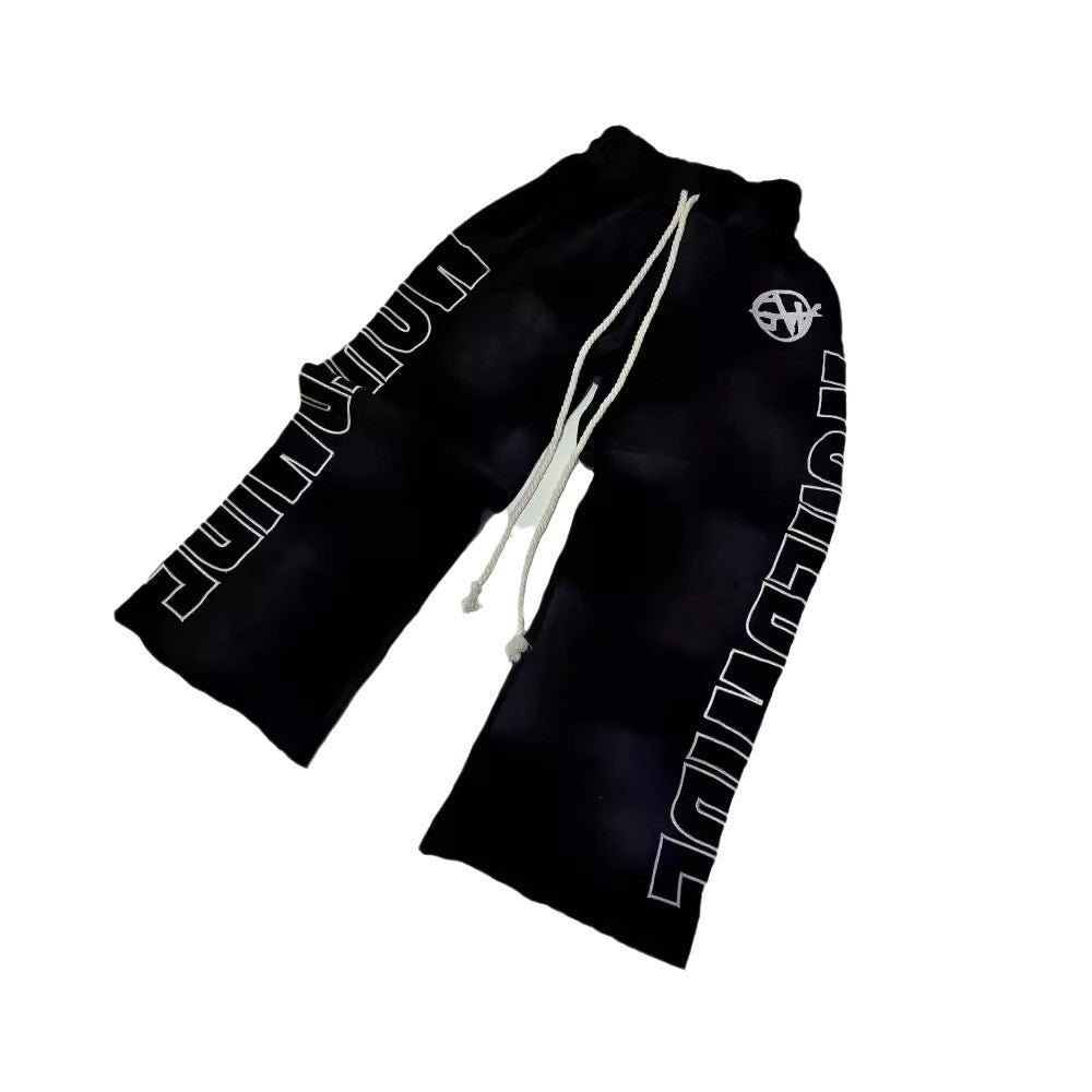 Womens All-Match Casual Loose Drawstring Pants With Letter Print
