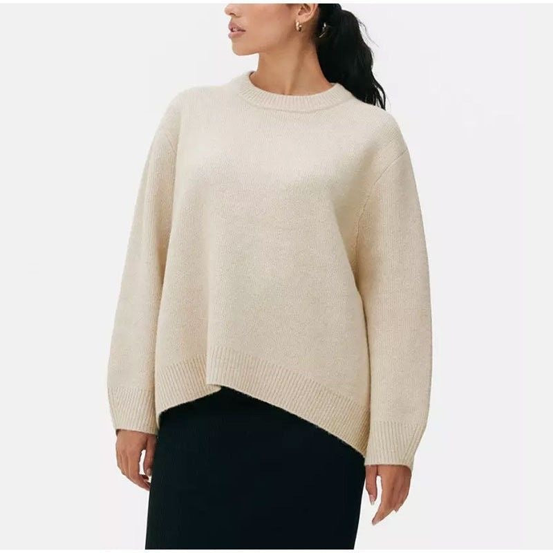 Women's Sweet Pink Crew Neck Winter Pullover - Oversized Loose-Fit Knit Sweater - Casual Drop Shoulder Top
