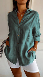 Casual Lapel Long Sleeve Pleated Shirt