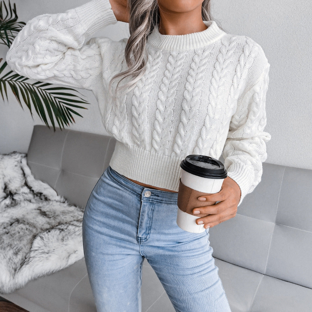 Sophie Cropped Cable-Knit Sweater | Thick Twist Knit Pullover