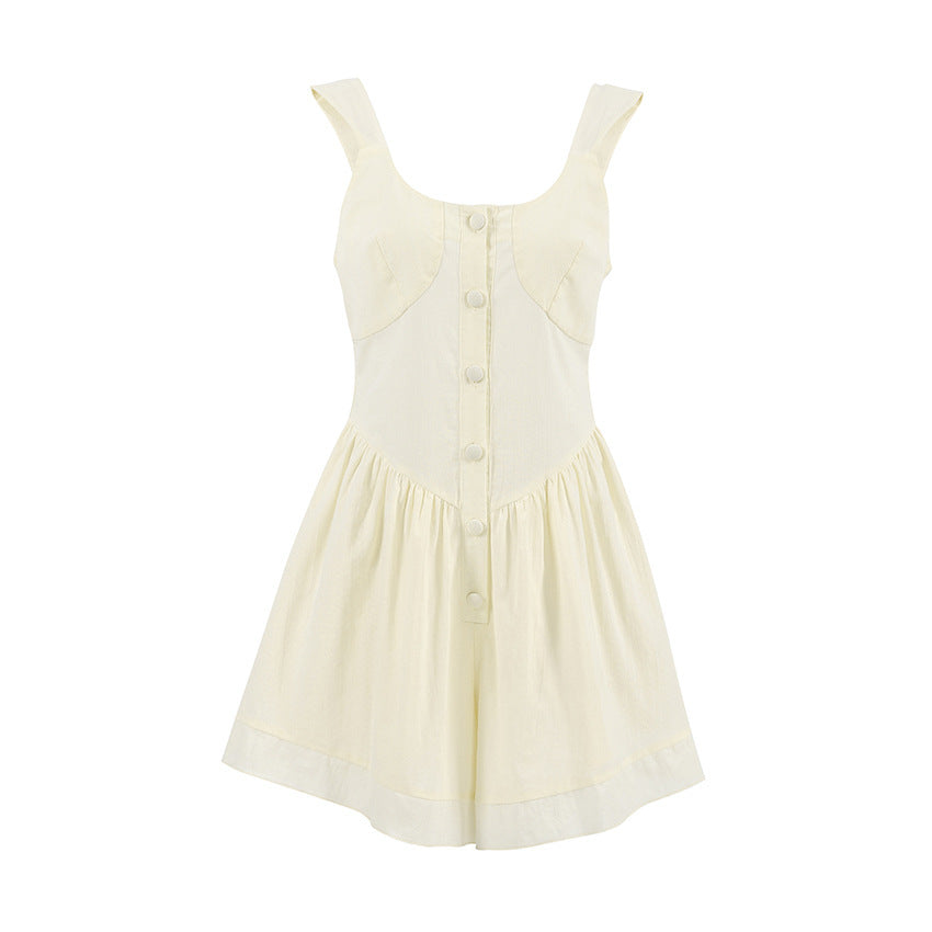 Women's Sleeveless Jumpsuit Large Linen Khaki