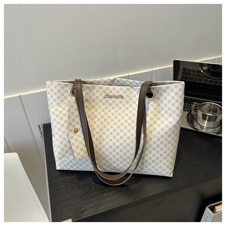 Vintage Checkered Large Capacity Shoulder Tote Bag
