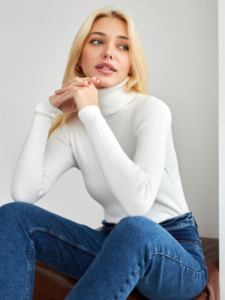 Women's Ribbed Turtleneck Knit Sweater - Slim Fit Long Sleeve Winter Pullover