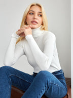 Women's Ribbed Turtleneck Knit Sweater - Slim Fit Long Sleeve Winter Pullover