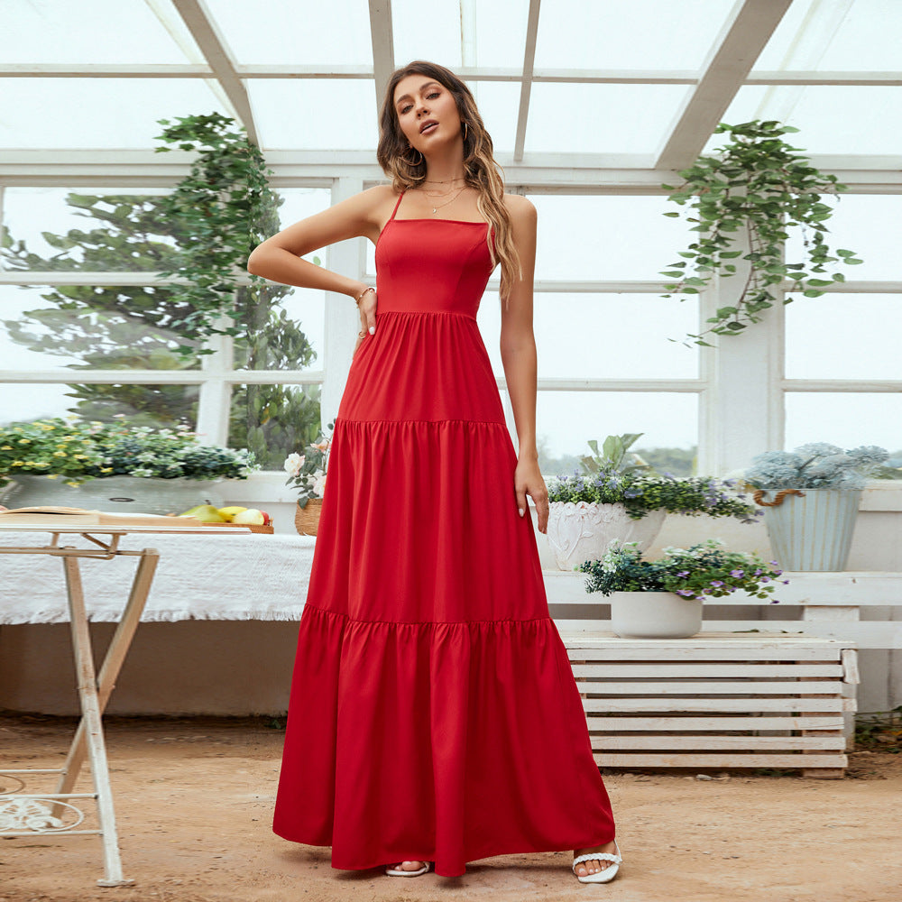 Solid Backless Long Dress