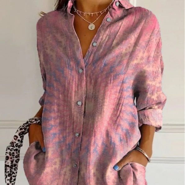 Casual Lapel Long Sleeve Pleated Shirt