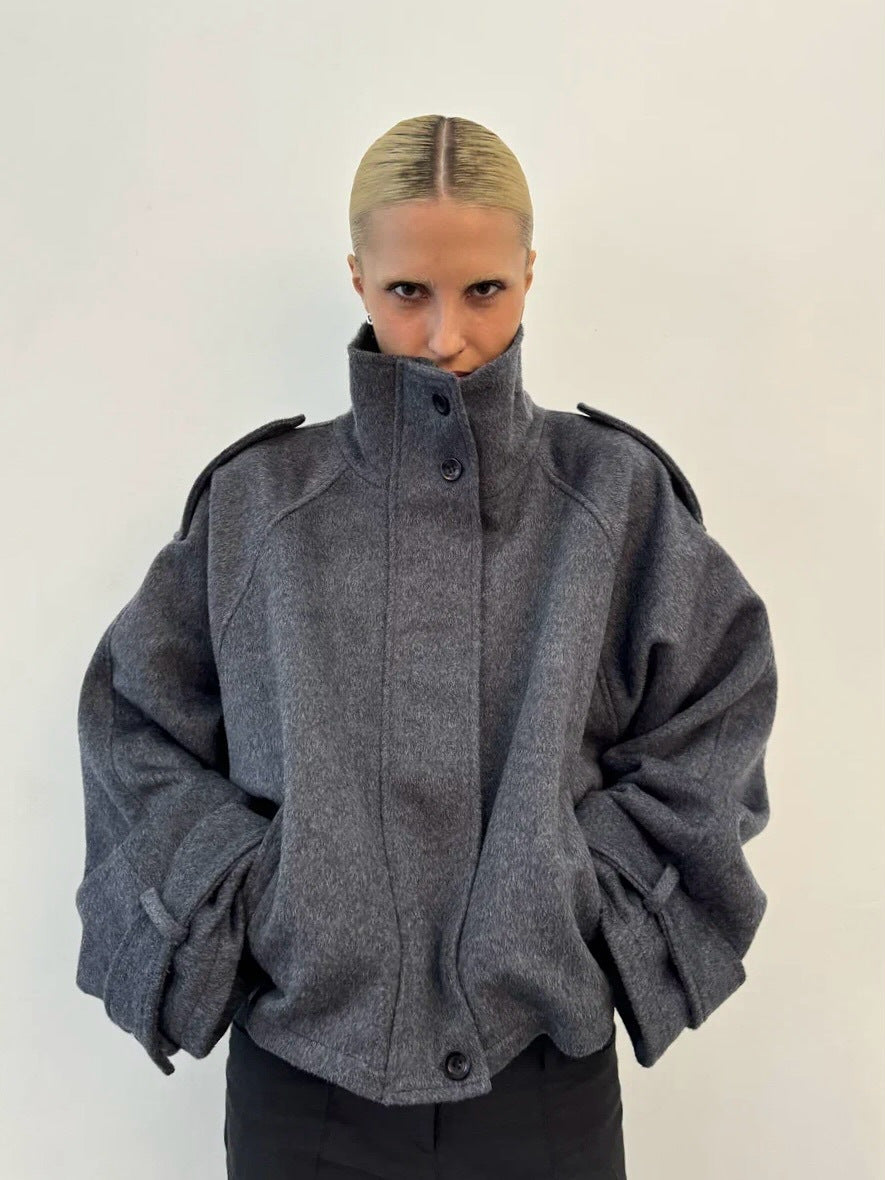 Women’s Short Wool-Blend Zip-Up Jacket