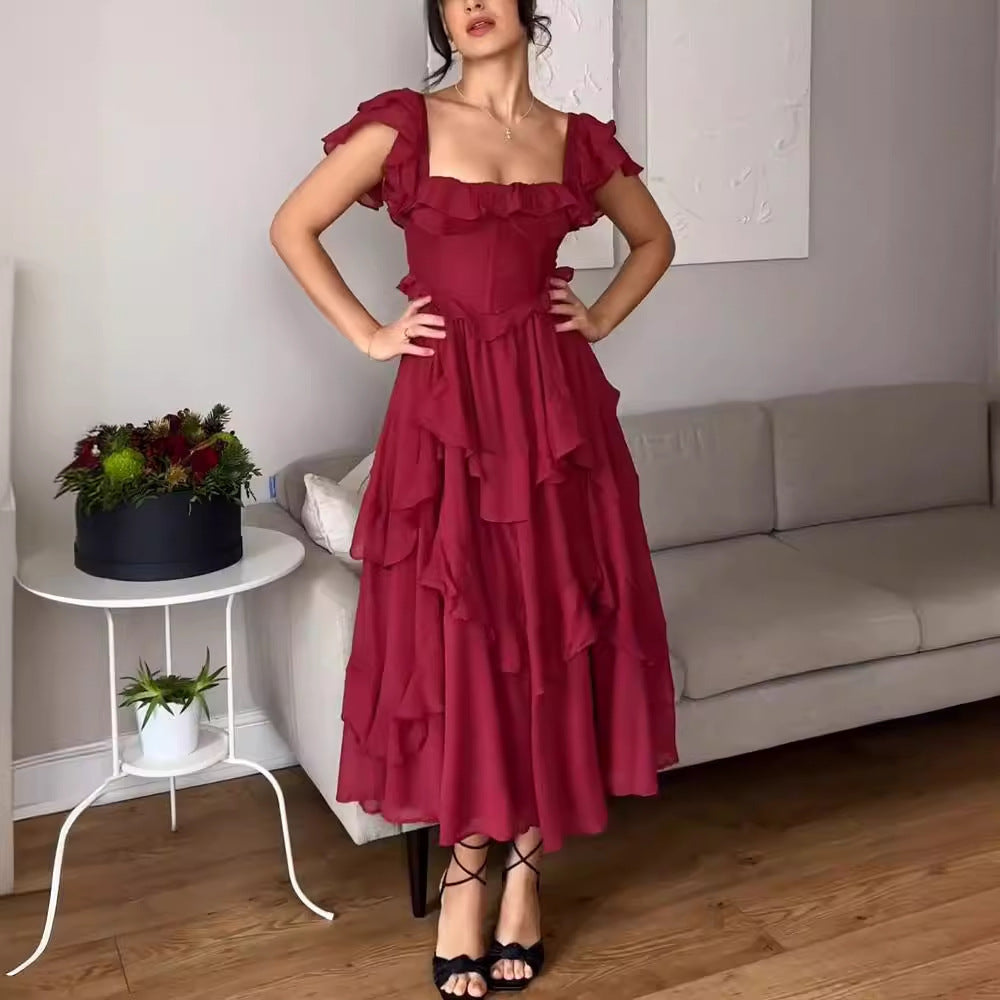 Short-sleeved ruffled summer dress