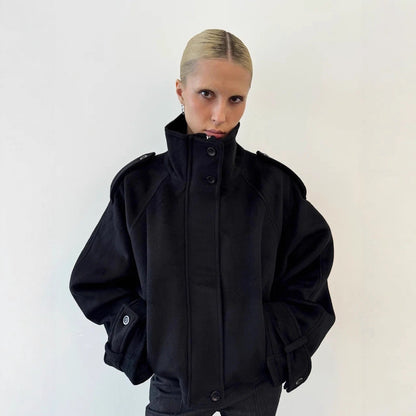 Women’s Short Wool-Blend Zip-Up Jacket