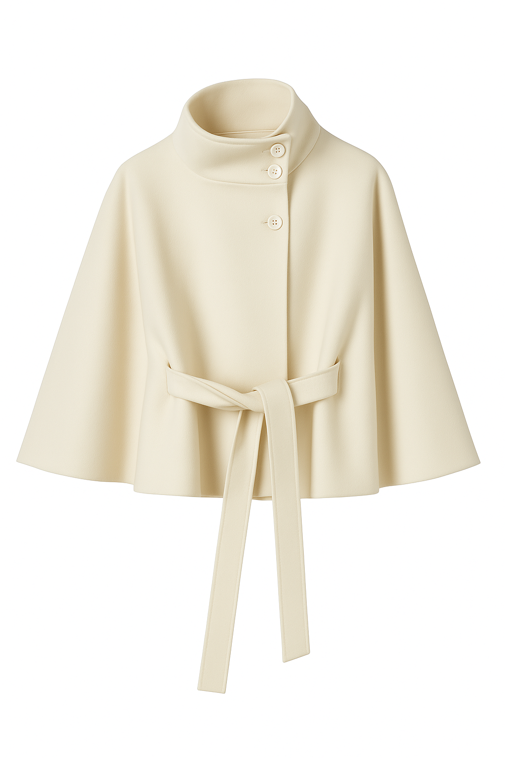 Elegant Women's Cape Coat with High Collar and Self-Tie Belt