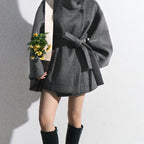 Women’s Wool-Blend Stand Collar Waist-Defined Coat