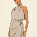 Elegant Satin Halter Neck Mini Dress