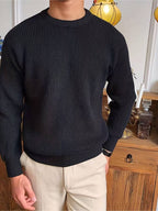 Men's Relaxed Fit Ribbed Crew Neck Long Sleeve Sweater