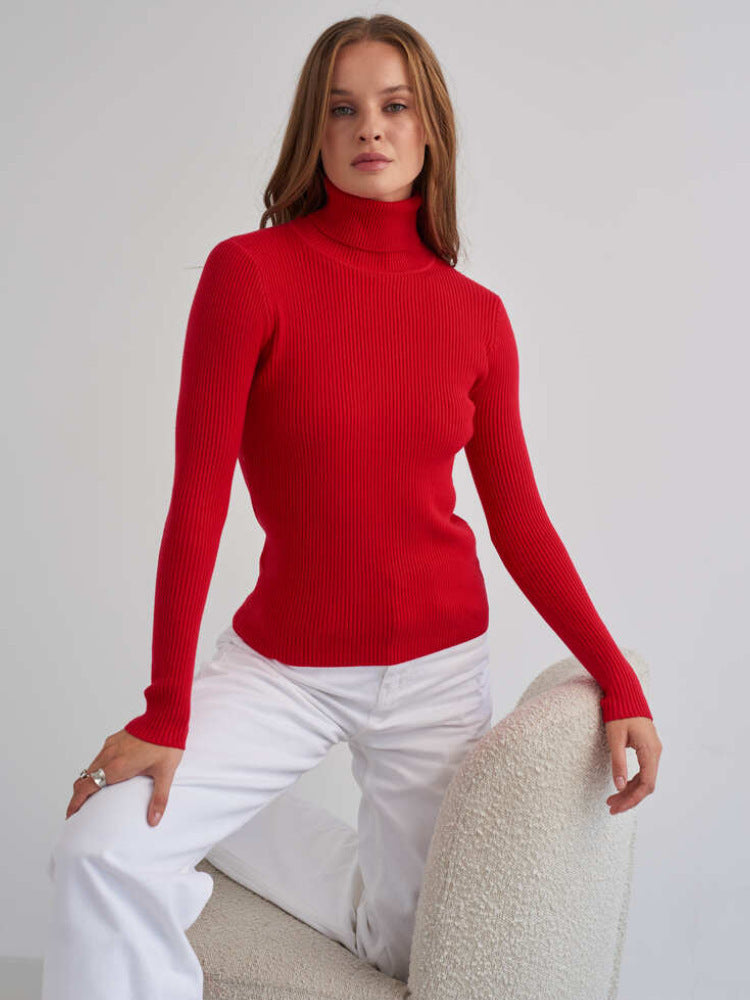 Women's Ribbed Turtleneck Knit Sweater - Slim Fit Long Sleeve Winter Pullover
