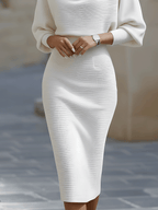 Women's Round Neck Midi Dress with Draped Silhouette