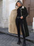 Manlish Women's Long Fleece Lined Denim Jacket  Loose Fit Cotton Outerwear