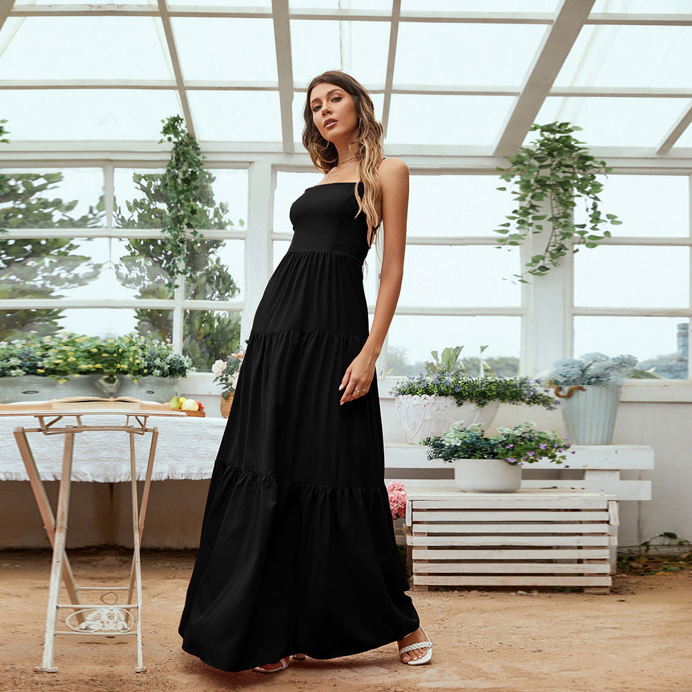 Solid Backless Long Dress