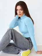 Women's Ribbed Turtleneck Knit Sweater - Slim Fit Long Sleeve Winter Pullover