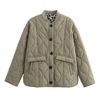 Quilted Women's Jacket with Stand Collar and Leopard Print Lining