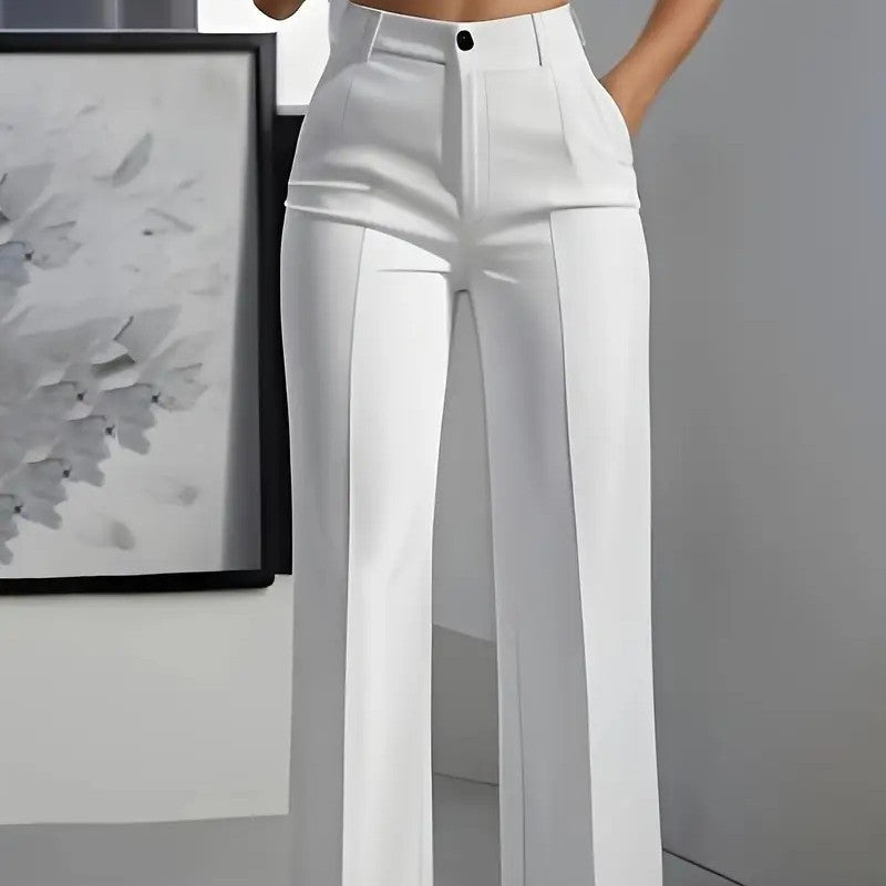 Luxe White High-Waist Wide Leg Minimalist Trousers