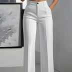 Luxe White High-Waist Wide Leg Minimalist Trousers