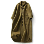 Knee-Length Button-Front Long Jacket for Women with Side Pockets