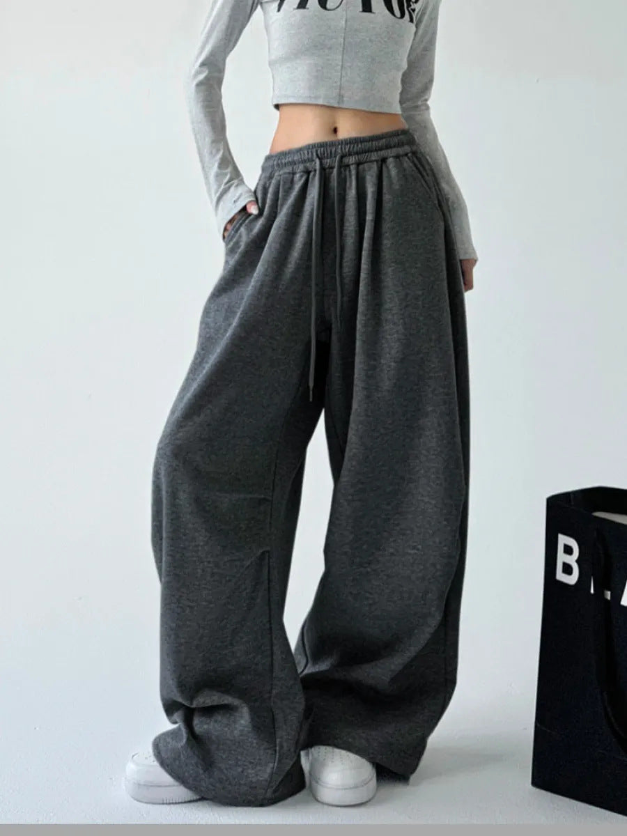 Casual Womens Street-style Wide-leg Pants With A Tie-waist Design