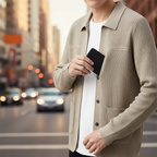 Men's Textured Long Sleeve Cardigan with Front Pockets