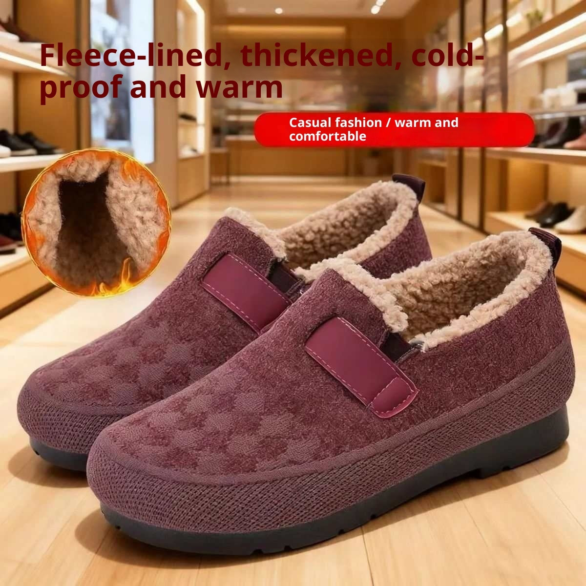 Winter Fleece-lined Old Beijing Cloth Shoes For Women