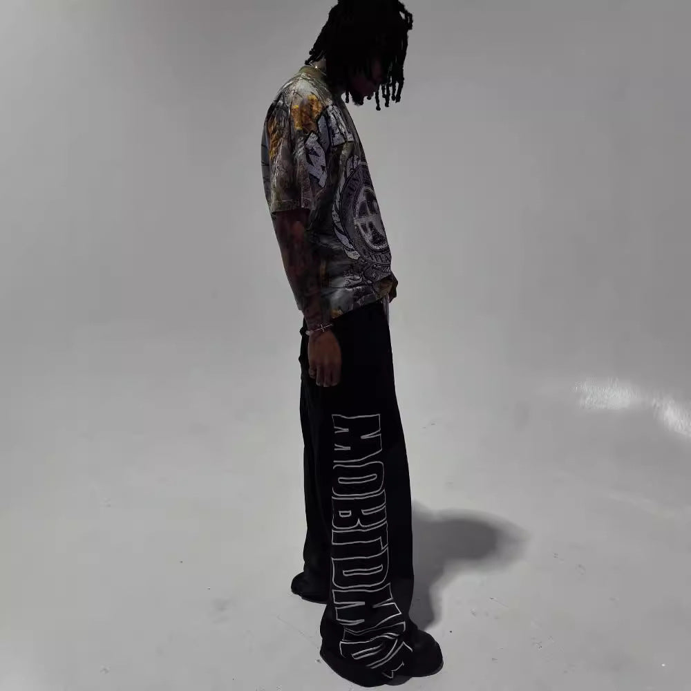 Womens All-Match Casual Loose Drawstring Pants With Letter Print