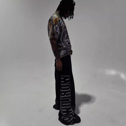 Womens All-Match Casual Loose Drawstring Pants With Letter Print