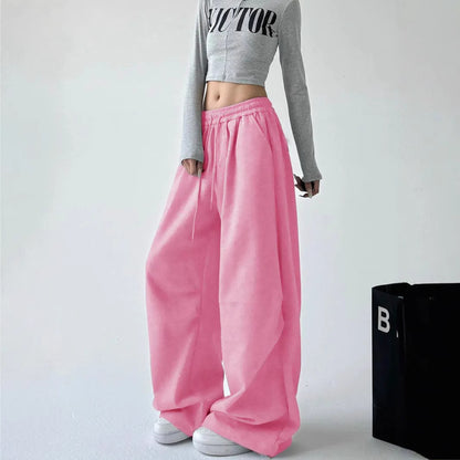 Casual Womens Street-style Wide-leg Pants With A Tie-waist Design