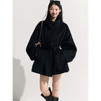Women’s Wool-Blend Stand Collar Waist-Defined Coat