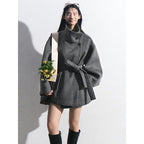 Women’s Wool-Blend Stand Collar Waist-Defined Coat
