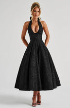 Elegant floral jacquard evening dress