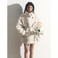 Women’s Wool-Blend Stand Collar Waist-Defined Coat