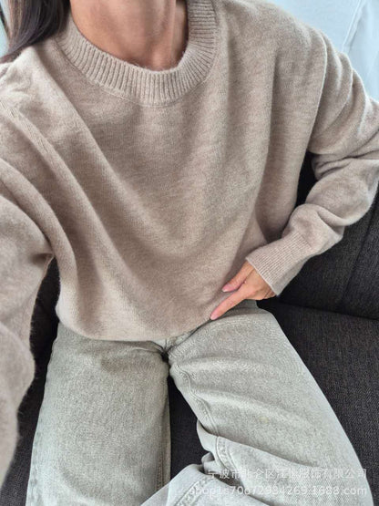 Relaxed Fit Ribbed Knit Crewneck Pullover Sweater