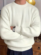 Men's Relaxed Fit Ribbed Crew Neck Long Sleeve Sweater
