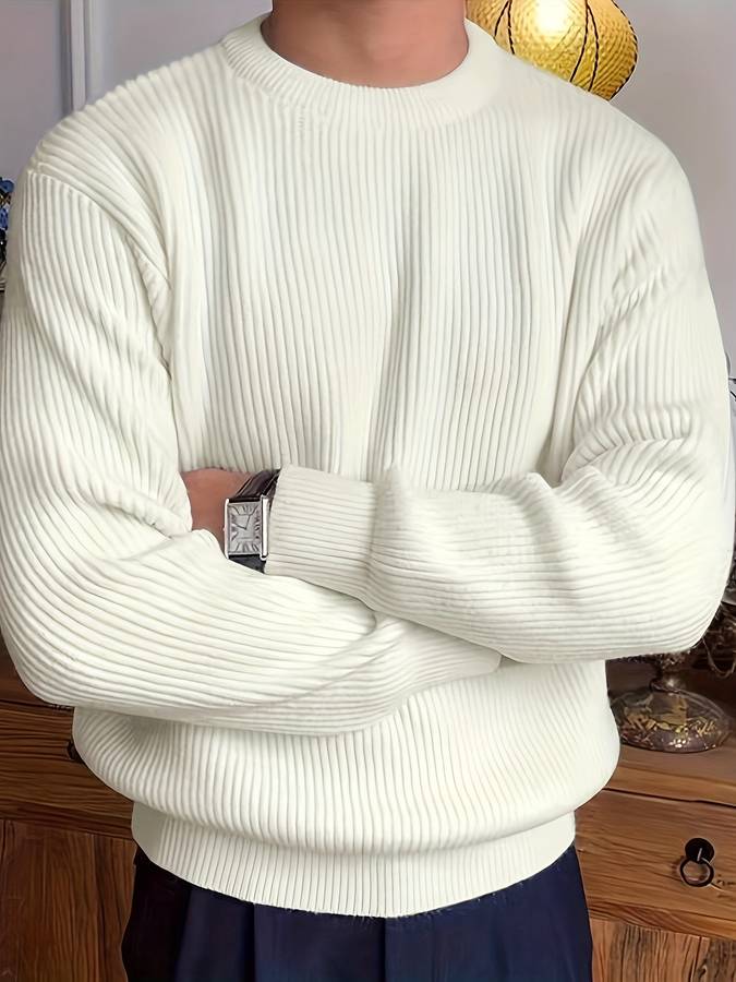 Men's Relaxed Fit Ribbed Crew Neck Long Sleeve Sweater