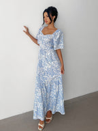 Women’s Floral Maxi Dress with Sweetheart Neckline and Tiered Design