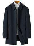 Men's Classic Button-Front Overcoat with Notched Collar and Side Pockets