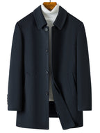 Men's Classic Button-Front Overcoat with Notched Collar and Side Pockets