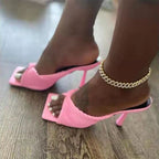 Neon Orange Square Toe High Heel Sandals
