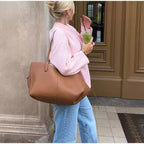 Women's Sweet Pink Crew Neck Winter Pullover - Oversized Loose-Fit Knit Sweater - Casual Drop Shoulder Top