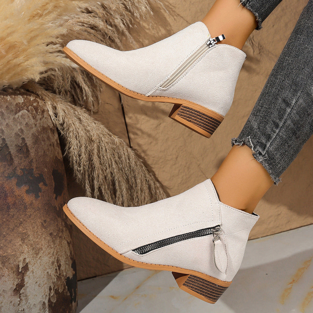 Suede Zipper Ankle Boots