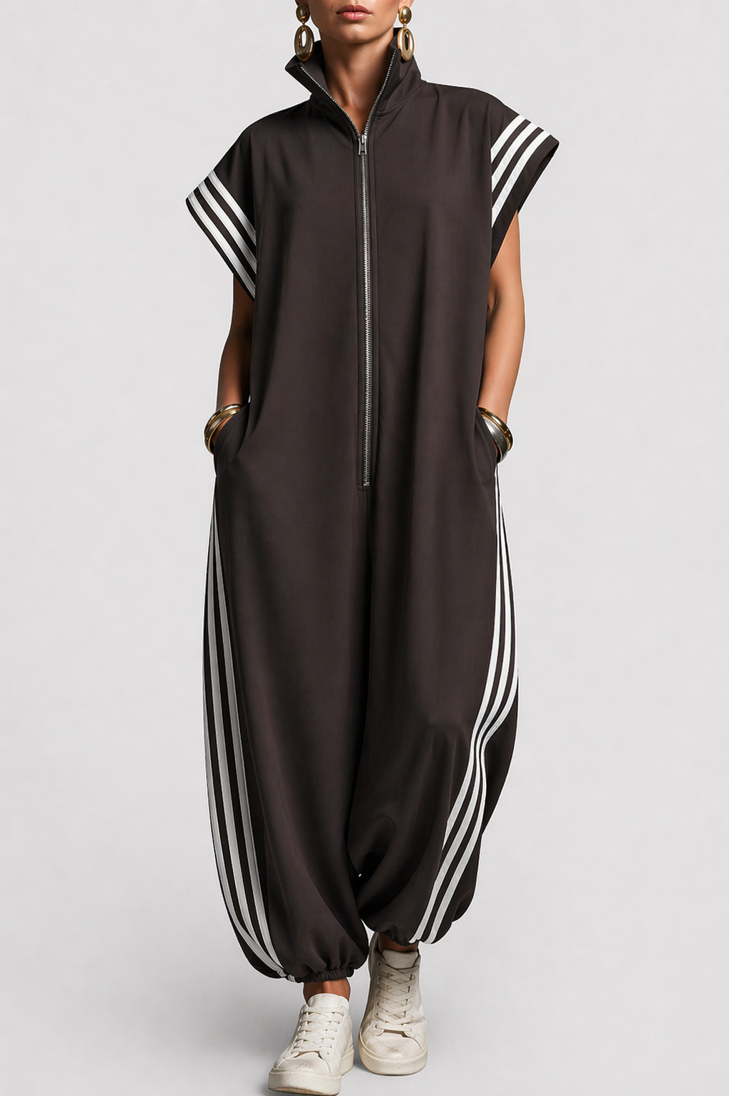Women's Stylish Sleeveless Zip Neck Jumpsuit for Effortless Modern Elegance