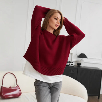 Relaxed Fit Ribbed Knit Crewneck Pullover Sweater